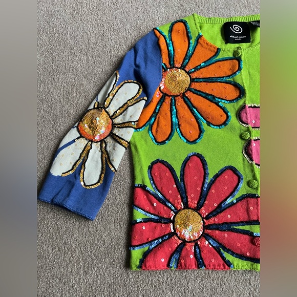 Michael Simon M Sweater Cardigan Flowers Daisy valentines day Gift Idea, - Picture 3 of 8